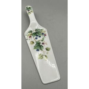Pie Cake Server Andrea by Sadek Berry & Leaves Design Porcelain 10 Inches Long